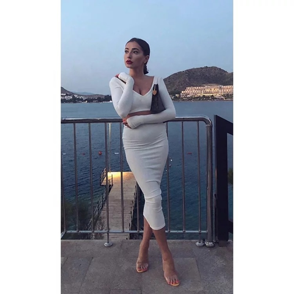 (Last 1)Long sleeve crop top & bodycon midi skirt - Picture 6 of 12